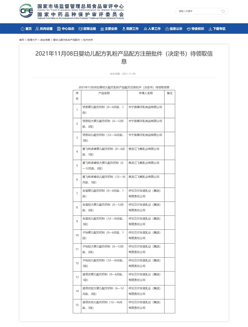 【嬰配】11月9日總局更新2批件待領取信息